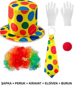 TTT Renkli Palyaço Kostüm Seti – 5 Parça Aksesuar