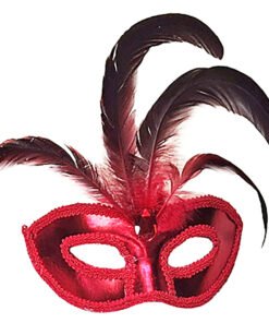 TTT Rugan Kaplama Kırmızı Tüylü Parti Maskesi