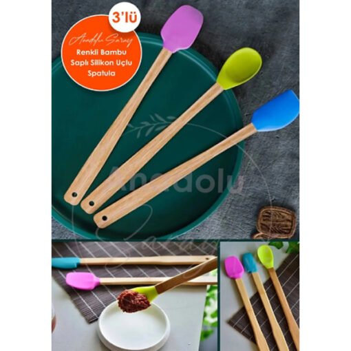 TTT Silikon Uçlu Isıya Dayanıklı Bambu Spatula 3'lü Set