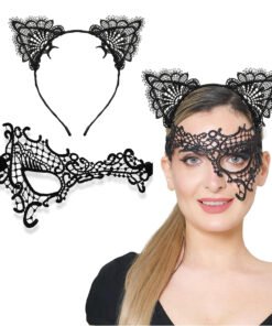 TTT Siyah Dantel Maske ve Kulak Taç Seti No 13