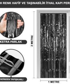 TTT Siyah Ekstra Metalize Parlak Saçaklı Arka Fon Perde