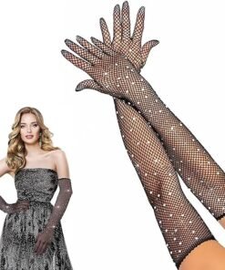 TTT Siyah İncili Elmas File Örgü Uzun Eldiven