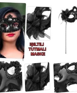 TTT Siyah Işıltılı Tutmalı Fotoğraf Çekimi Maskesi