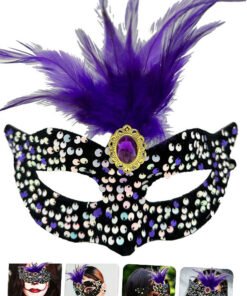TTT Siyah Kadife Payetli Pullu Mor Tüylü Parti Maskesi