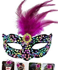 TTT Siyah Kadife Rengarenk Payetli Pembe Parti Maskesi