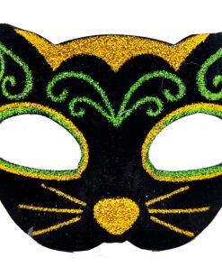 TTT Siyah Kadife Sarı Yeşil Simli Kedi Maskesi