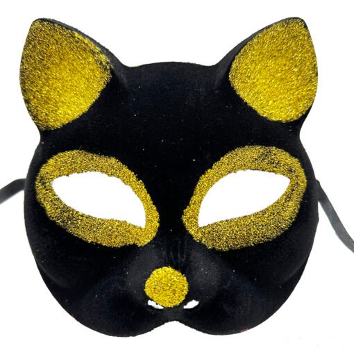 TTT Siyah Renk Gold Simli Kedi Maskesi