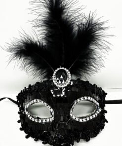 TTT Siyah Renk Payetli Pullu Tüylü Parti Maskesi