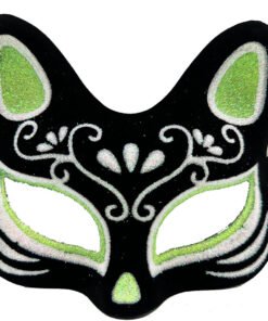 TTT Siyah Süet Kaplama Gümüş Yeşil Simli Kedi Maskesi