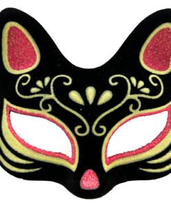 TTT Siyah Süet Kırmızı Sarı Simli Kedi Maskesi