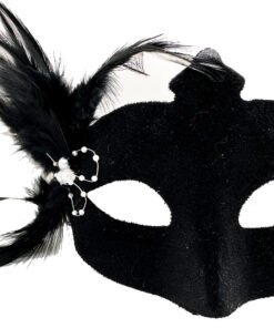 TTT Siyah Süet Tüylü Beyaz İncili Parti Maskesi