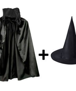 TTT Siyah Yakalı Pelerin ve Siyah Cadı Şapkası Seti Çocuk Boy