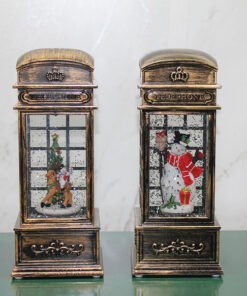 TTT Telefon Kulübesi Tasarımlı Yılbaşı Temalı Işıklı Müzikli Kar Küresi Model 1