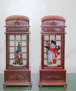 TTT Telefon Kulübesi Tasarımlı Yılbaşı Temalı Işıklı Müzikli Kar Küresi Model 2